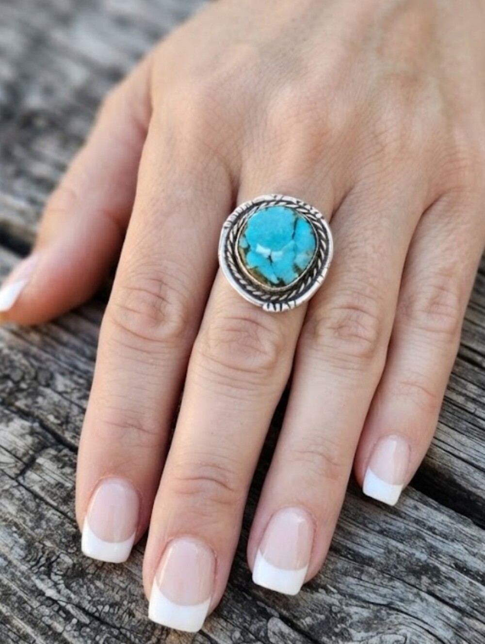 Sterling Silver Vintage Genuine Turquoise Ring